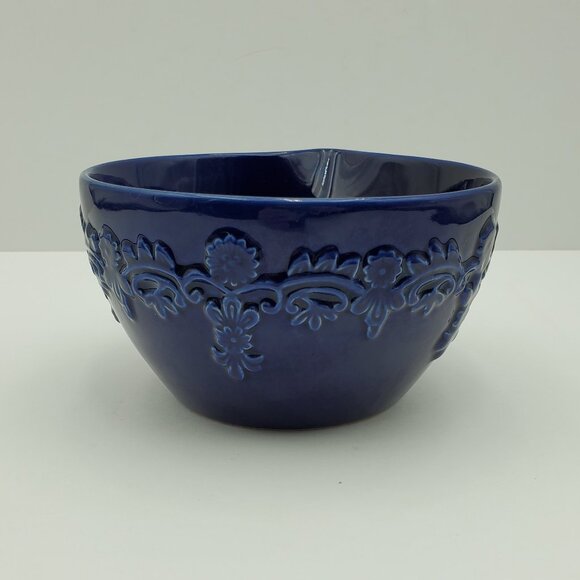 Temp-tations Country Lace Blue Bowl with Spout Small Cobalt Blue Batter Bowl - Picture 8 of 9